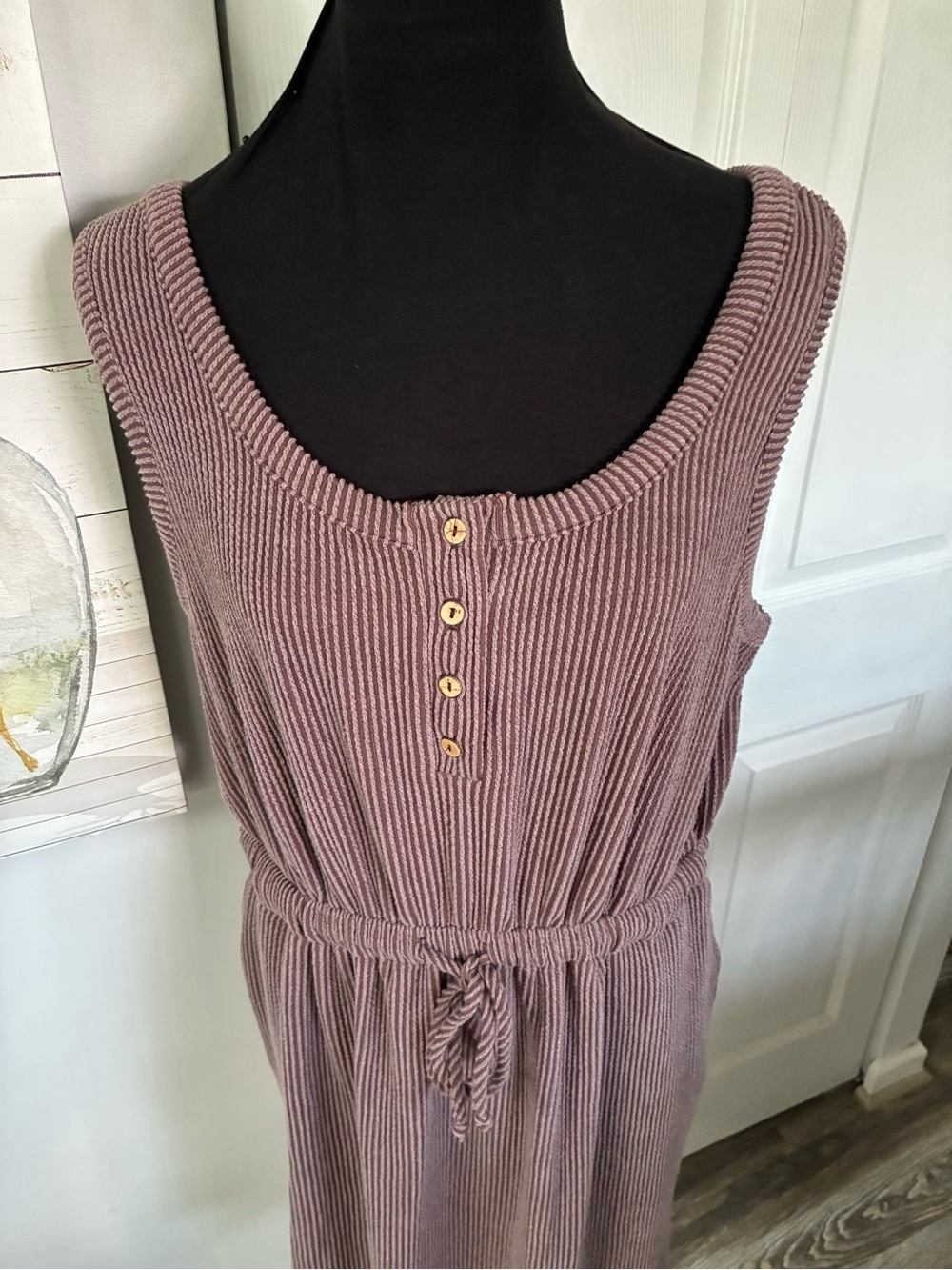 Gilli Ribbed Henley Drawstring Dress - Picture 2 of 7